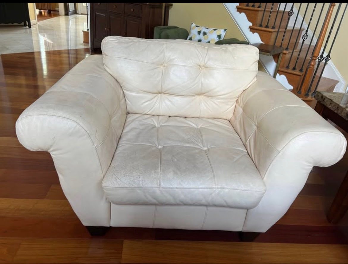 Cream leather oversized armchair before removal — Chantilly VA