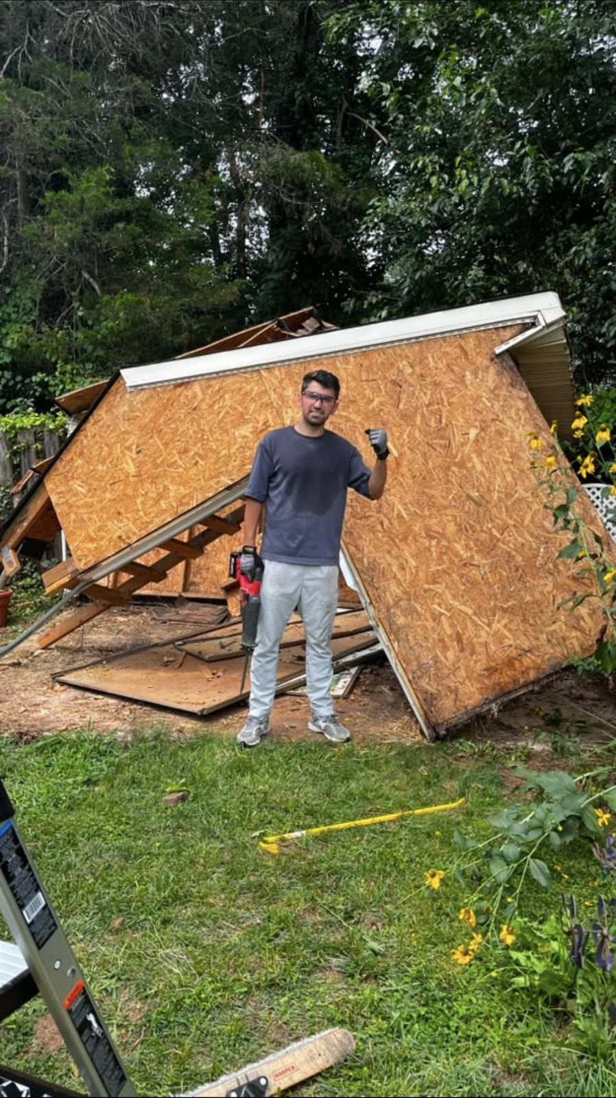 Shed demolition in progress — Herndon VA — DMV Go Junk owner