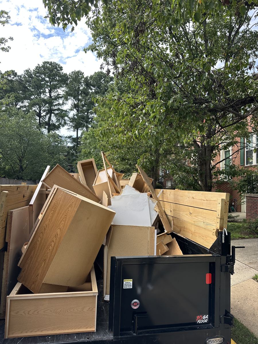 Kitchen demolition debris loaded on trailer