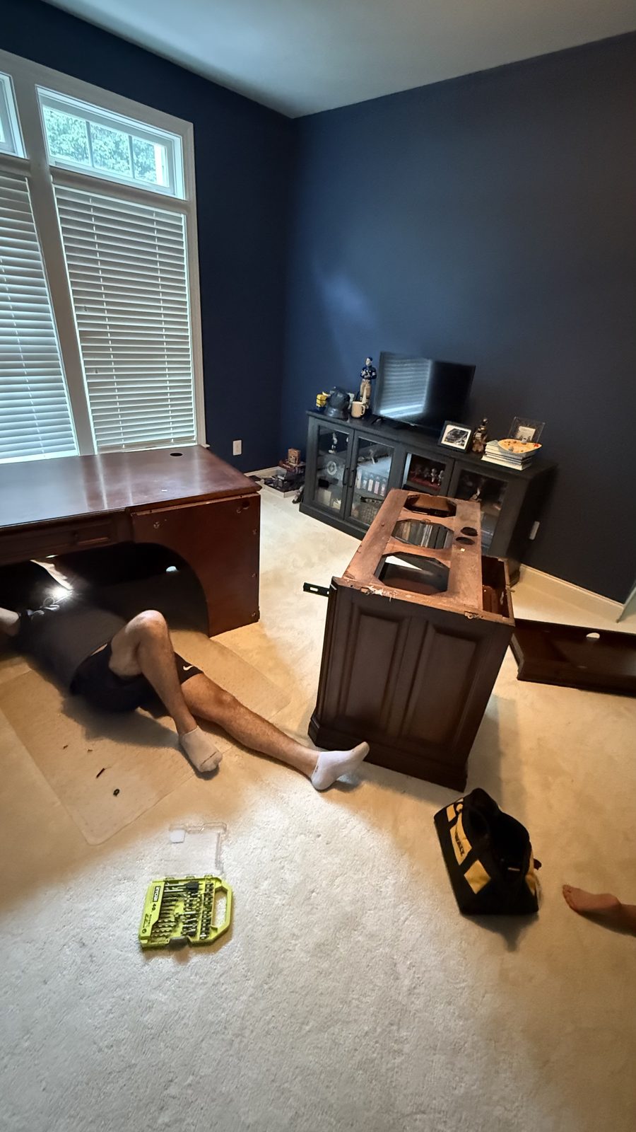 L-shape office desk disassembly Ashburn VA - DMV Go Junk