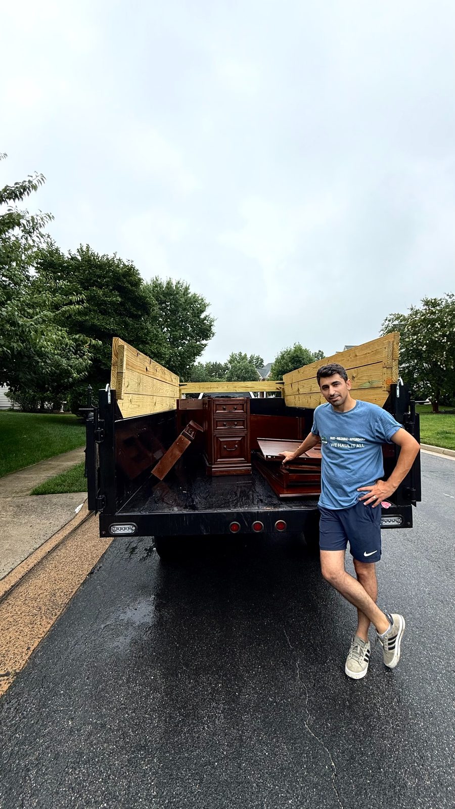 L-shape office desk removal loaded on trailer Ashburn VA - DMV Go Junk